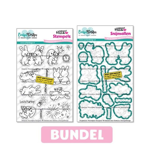Preview: Carlijn Design - Bundel "Nieuwjaar Konijnen" Stempel & Stanzschablone