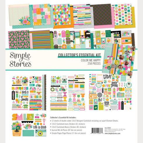Simple Stories - Collectors Essential Kit "Color Me Happy" 12 Bogen Designpapier