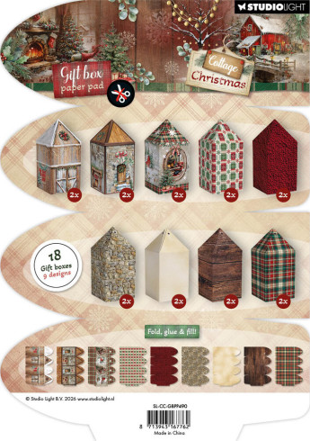 Preview: Studio Light - Papierblock für Geschenkboxen A5 "House Box" Cottage Christmas Gift Box Paper Pad - 18 Bogen