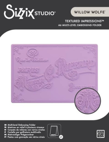 Preview: Sizzix - Multi-Level Prägefolder "Vintage Label" Embossing Folder A6 - Design by Willow Wolfe
