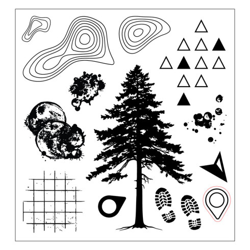 Sizzix - Stempel & Schablone "Outdoor Essentials" Stencil & Clear Stamps Design by 49 & Market