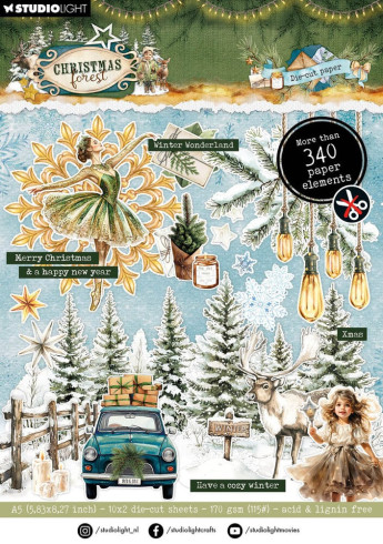 Preview: Studio Light - Stanzpapierbblock "Christmas Forest Elements" Die Cut Paper Pad A5 - 20 Bogen