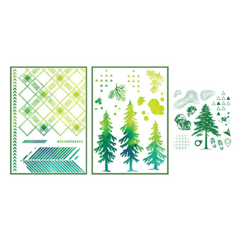 Sizzix - Stempel & Schablone "Outdoor Essentials" Stencil & Clear Stamps Design by 49 & Market