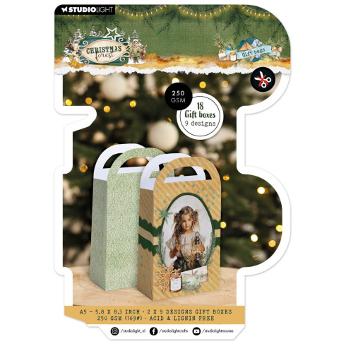 Studio Light - Papierblock für Geschenkboxen A5 "Gift Bags" Christmas Forest Gift Box Paper Pad - 18 Bogen