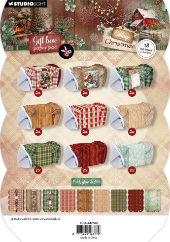 Preview: Studio Light - Papierblock für Geschenkboxen A5 "Christmas Cracker" Cottage Christmas Gift Box Paper Pad - 18 Bogen