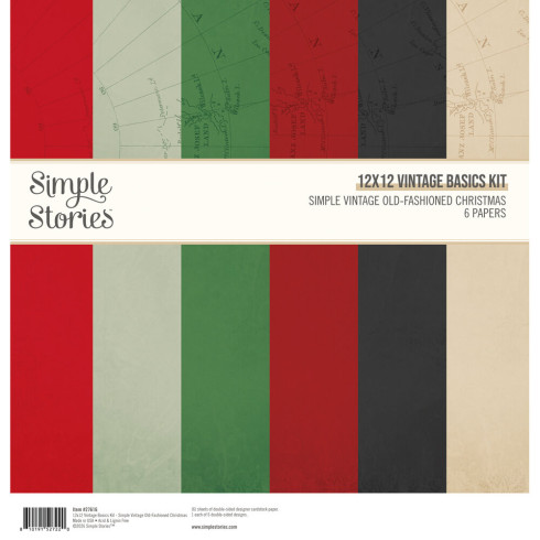 Preview: Simple Stories - Designpapier "Simple Vintage Old-Fashioned Christmas" Basics Kit 12x12 Inch - 6 Bogen