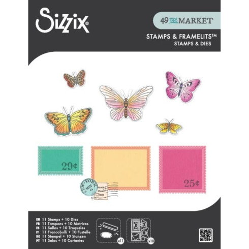 Sizzix - Stanzschablone & Stempelset "Postage Wings" Thinlits Craft Dies & Clear Stamps by by 49 & Market