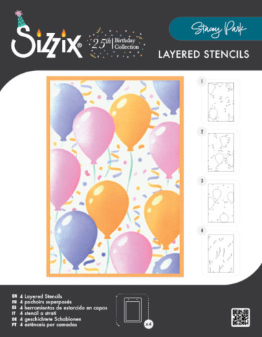 Preview: Sizzix - Schablone "Birthday Balloons" Stencil Design by Stacey Park