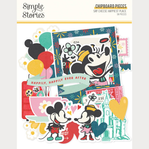 Simple Stories - Aufkleber "Say Cheese Happiest Place 12x12 Inch" Chipboard Pieces