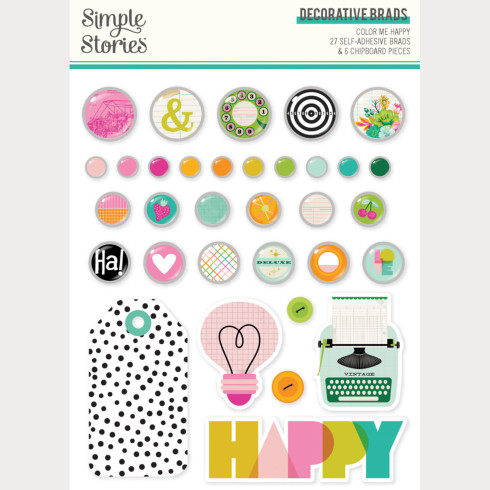 Simple Stories - Decorative Brads "Color Me Happy"
