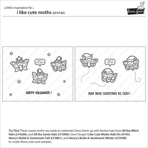 Preview: Lawn Fawn - Stempelset "I Like Cute Moths" Clear Stamp