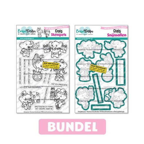 Preview: Carlijn Design - Bundel "Circus Olifanten" Stempel & Stanzschablone