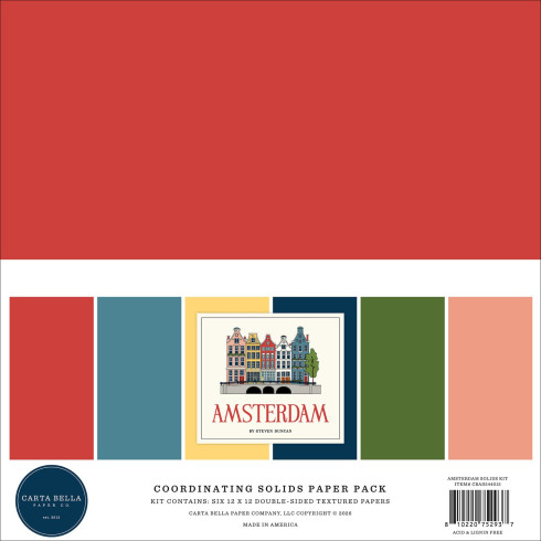 Carta Bella - Cardstock "Amsterdam" Coordinating Solids Paper Pack 12x12 Inch - 6 Bogen
