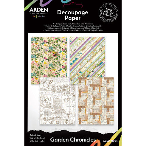 Arden Creative Studio - Decopatch Papier "Garden Chronicles" by Katie Pertiet Decoupage Paper 6x8 Inch - 12 Bogen
