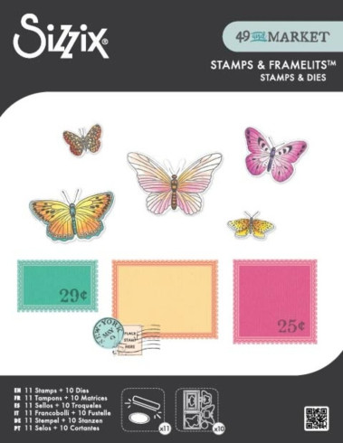 Preview: Sizzix - Stanzschablone & Stempelset "Postage Wings" Thinlits Craft Dies & Clear Stamps by by 49 & Market