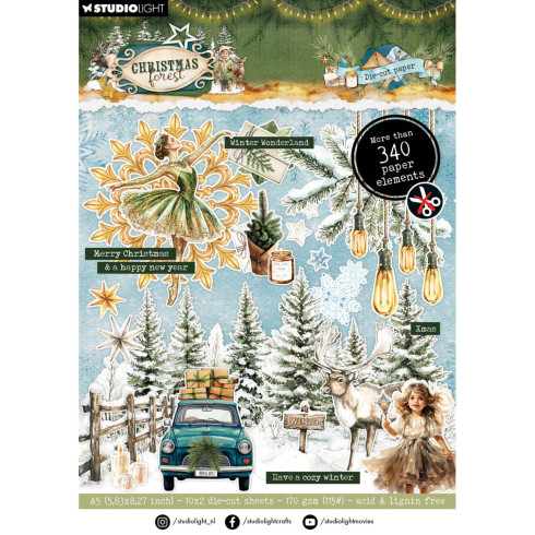 Studio Light - Stanzpapierbblock "Christmas Forest Elements" Die Cut Paper Pad A5 - 20 Bogen