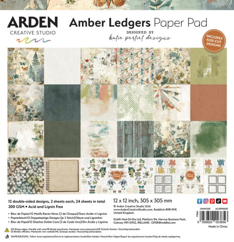 Preview: Arden Creative Studio - Designpapier "Amber Ledgers" by Katie Pertiet Paper Pack 12x12 Inch - 12 Bogen