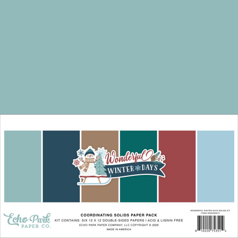 Echo Park - Cardstock "Wonderful Winter Days" Coordinating Solids Paper 12x12 Inch - 6 Bogen