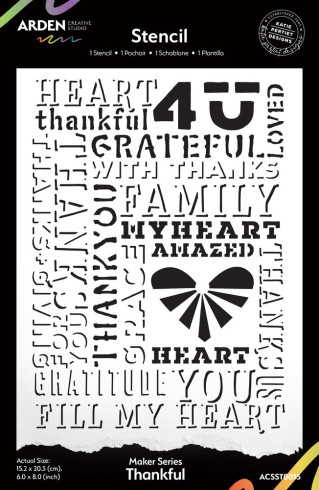 Preview: Arden Creative Studio - Schablone 6x8 Inch "Thankful" Stencil by Katie Pertiet