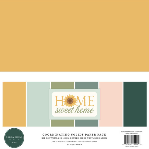 Carta Bella - Cardstock "Home Sweet Home" Coordinating Solids Paper Pack 12x12 Inch - 6 Bogen
