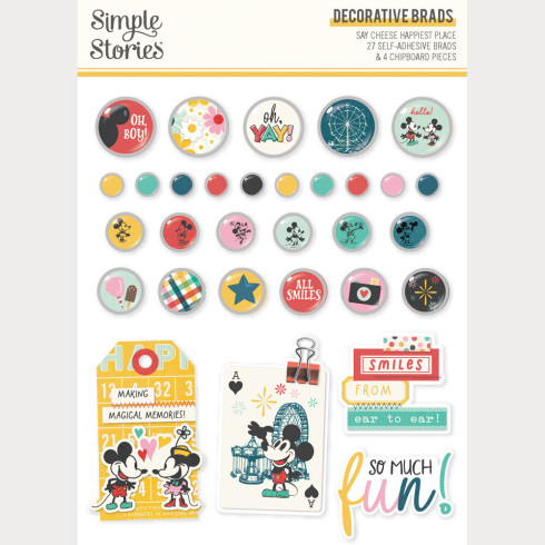 Preview: Simple Stories - Decorative Brads "Say Cheese Happiest Place"