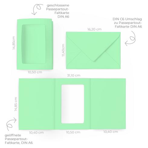 Passepartoutkarte mit rechteckigem Ausschnitt und Briefumschlag, DIN C6 in pastell grün