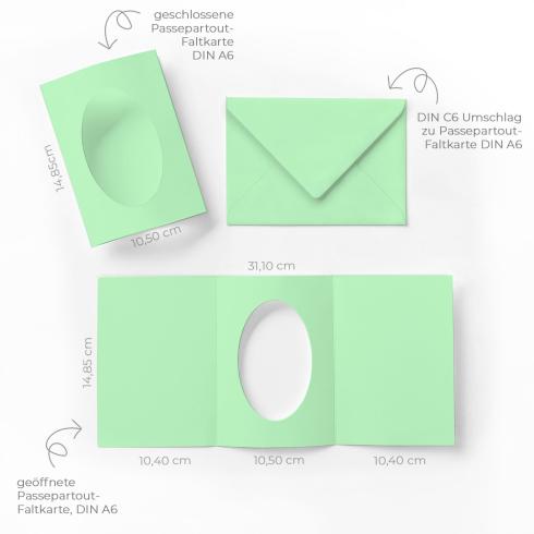 Passepartoutkarte mit ovalem Ausschnitt und Briefumschlag, DIN C6 in pastell grün