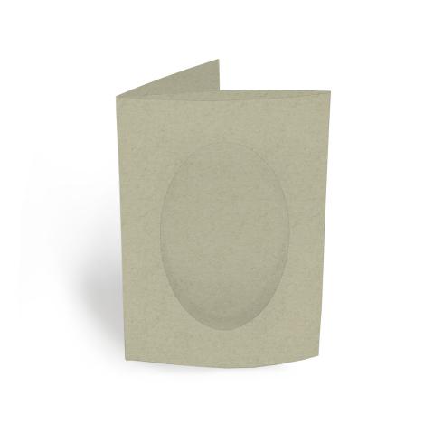Passepartoutkarte oval 3-Fach DIN A6 in kraft moosgrau