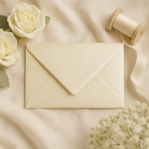 Preview: Briefumschläge - Briefhüllen in metallic-ivory, DIN B6 120g/m² oF, Nassklebung