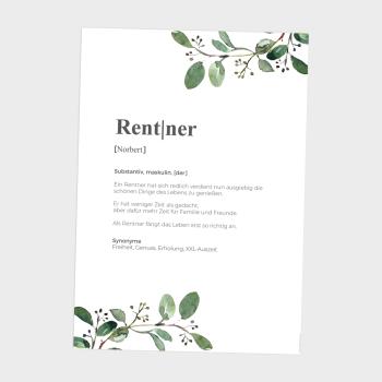 Definitionsposter "Rentner 2" | Geschenkidee | Personalisiert  | individuelles Bild | Wörterbuch