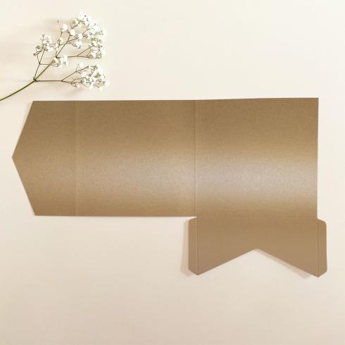 Preview: Pocketfold-Karte Quadrat (15x15) Premium-Karton "Perlmutt Antik Gold" Exklusiv Line