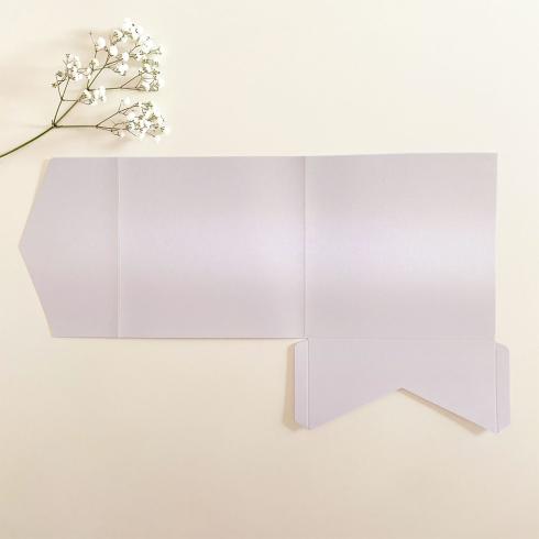 Preview: Pocketfold-Karte Quadrat (15x15) Premium-Karton "Perlmutt Weissgold" Exklusiv Line