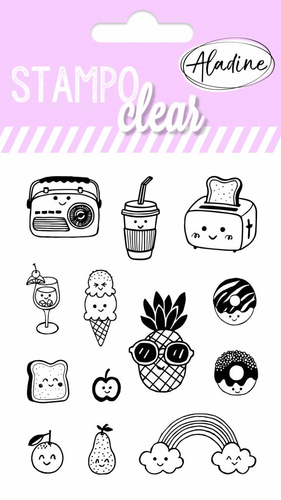 Tampons Stampo + encreur noir - Funny - Savane - 1 à 5 cm - 17 pcs