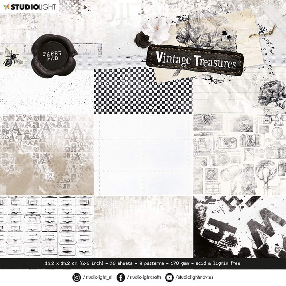 Studio Light - Paper Pad - Vintage Treasures (SL-VT-PP43) - Faltkarten.com