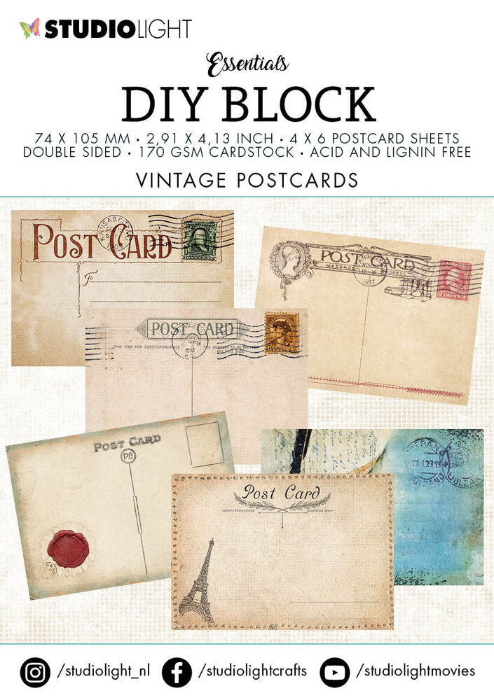 Studio Light Postcards DIY Block Mini 7,4x10,5 cm Vintage 24 Bogen ...