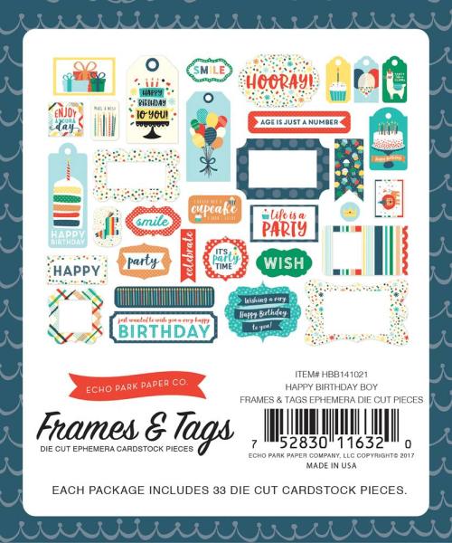 Echo Park "Happy Birthday Boy" Ephemera Frames & Tags