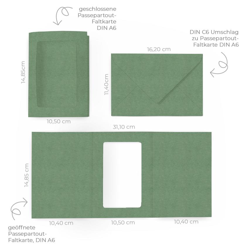 Passepartoutkarte mit rechteckigem Ausschnitt und Briefumschlag, DIN C6 in kraft salbei