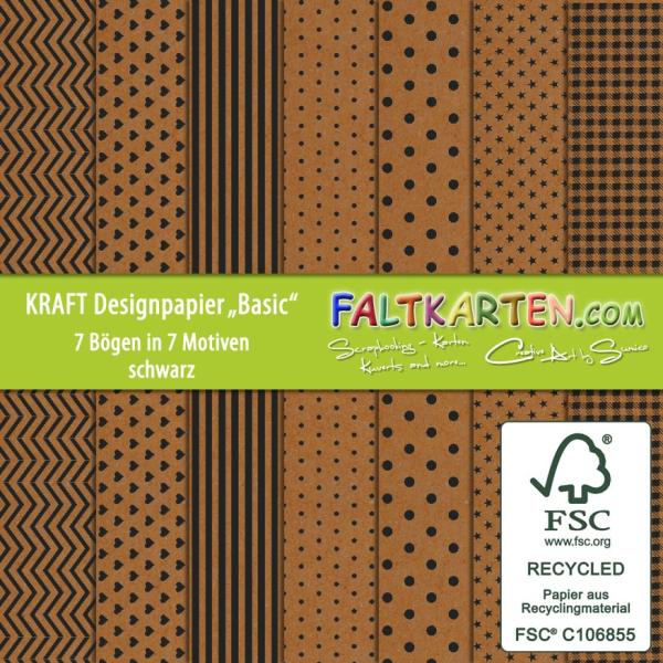 Designpapier - Kraftpapier 12"x12" 170gr "Basic Set" in schwarz