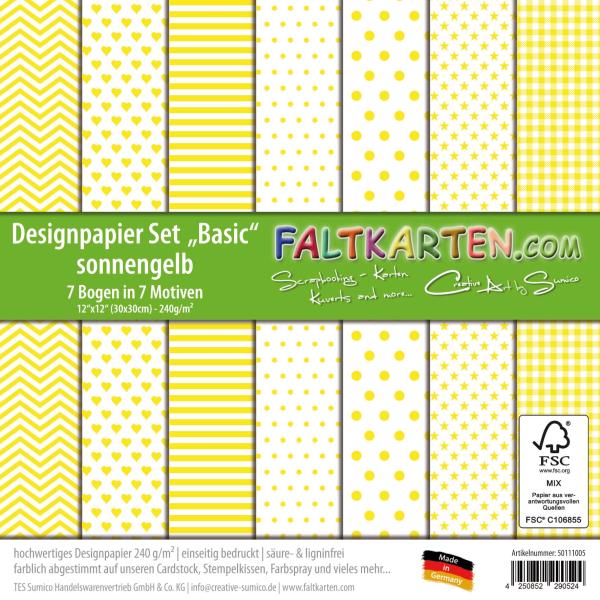 Designpapier 12"x12" 170gr "Basic Set" in sonnengelb