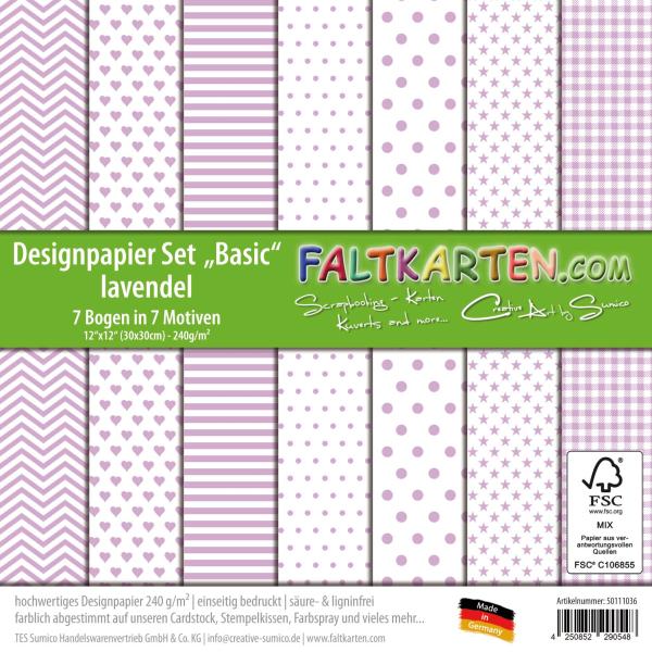 Designpapier 12"x12" 170gr "Basic Set" in lavendel