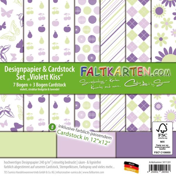 Designpapier 12"x12" "Violett Kiss" in lindgrün, lavendel & violett