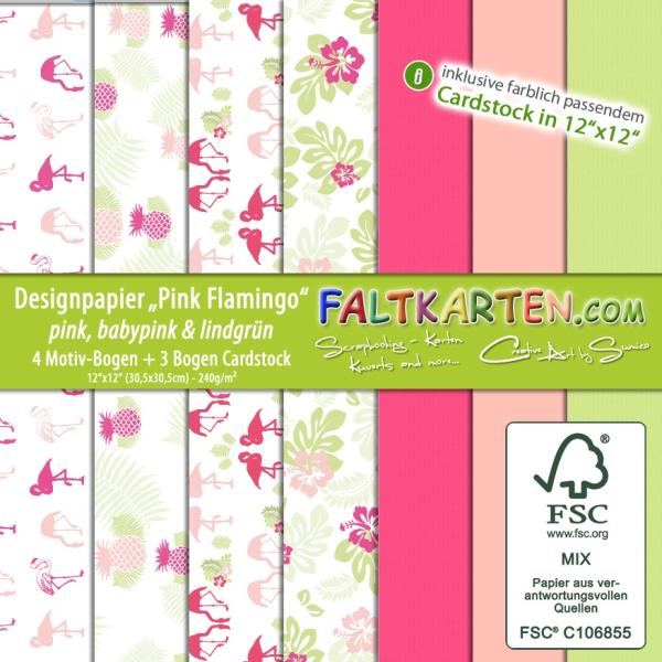 Designpapier 12"x12" "Pink Flamingo" in pink, babypink & lindgrün