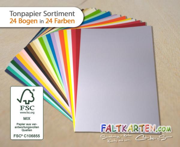 Tonkarton - Tonpapier DIN A4 120g/m² - 24 Bogen farbig sortiert