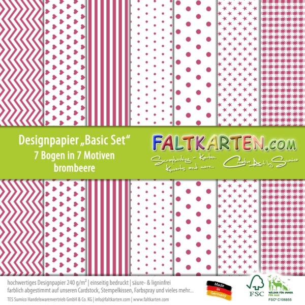 Designpapier 12"x12" 170gr "Basic Set" in brombeere