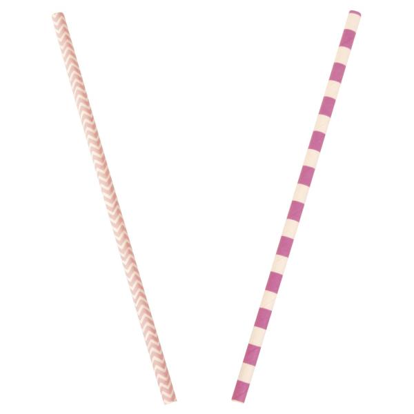 Strohhalme - Papiertrinkhalme 25 Stk - pink/weiss Lebensmittelecht