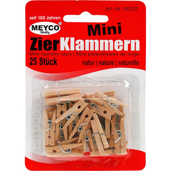 Mini-Zierklammern 25 Stück aus Holz, natur, 25mm