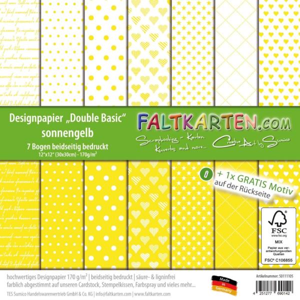 Designpapier 12"x12" beidseitig "Double Basic" in sonnengelb