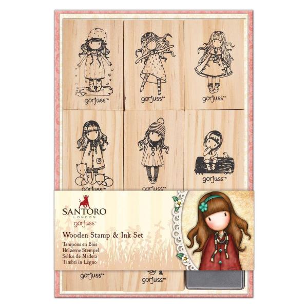 Gorjuss Santoro 8 Holzstempel Set mit Stempelkissen