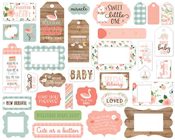 Echo Park "Baby Girl" Ephemera Frames & Tags