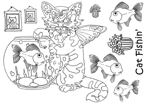 The Card Hut Crazy Cats Cat Fishin'  Clear Stamps / Katze Stempelset (LRCC011)
